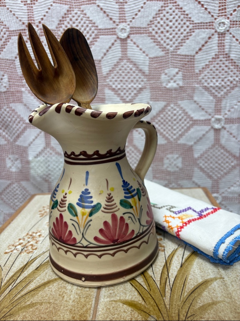 Vintage Spanish Talavera Pitcher | Puente del Arzobispo Hand Painted